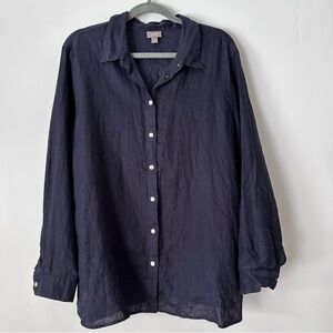 J. Jill Linen Button Down Long Sleeve Shirt Tunic Navy Blue Women’s XL JJill